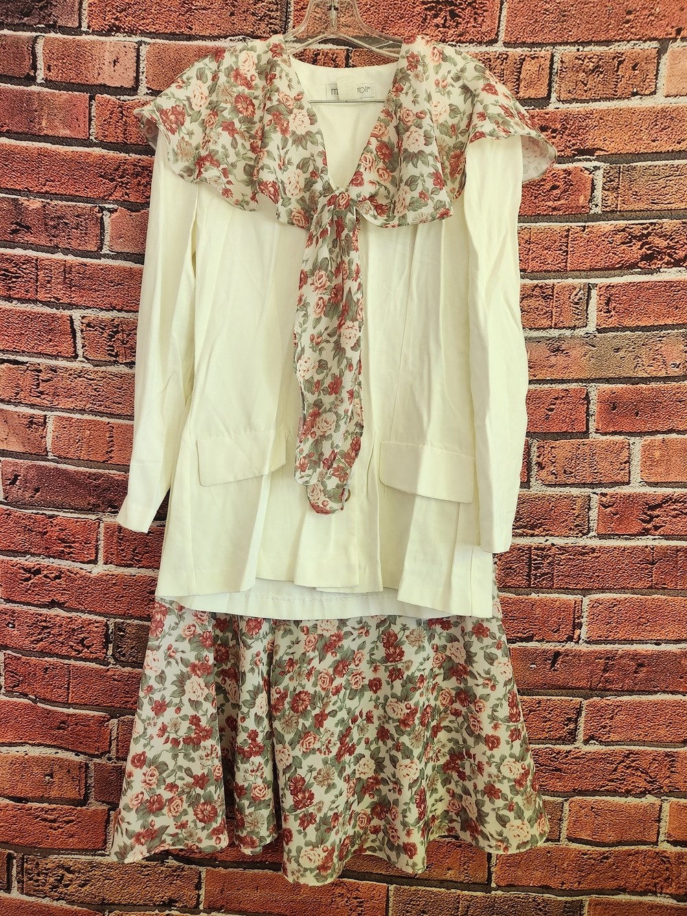 Vintage Cream Blouse with Pink Floral Accents
